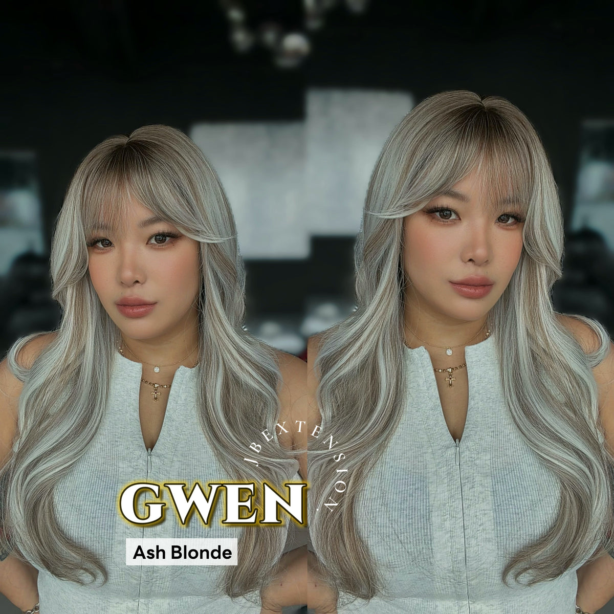 JBEXTENSION 25 Inches Long Curly Ash Blonde Wig with Bangs GWEN ASH BLONDE