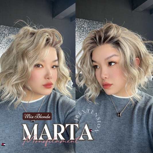 [FINAL SALE] JBEXTENSION MARTA MONO MIX BLONDE Monofilament Handmade Wig 6X5 Full Monofilament Hand Tied Top Wig 10 Inches Mix Blonde Mono Lace Handmade Futura Fiber Wig With Anti-slip Silicone Strips Glueless Wig MARTA MONO MIX BLONDE【BENDY EAR TABS】