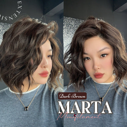 [FINAL SALE] JBEXTENSION MARTA MONO DARK BROWN Monofilament Handmade Wig 6X5 Full Monofilament Hand Tied Top Wig 10 Inches Dark Brown Mono Lace Handmade Futura Fiber Wig With Anti-slip Silicone Strips Glueless Wig MARTA MONO DARK BROWN【BENDY EAR TABS】