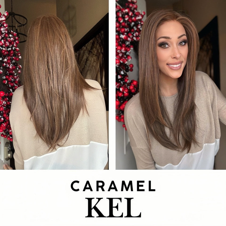 Nichole's Selection - 22 Inches Caramel Pre-Cut Snowflake Lace Frontlace Glueless Wig KEL CARAMEL【PERMATEASE】【BENDY EAR TABS】- S/M