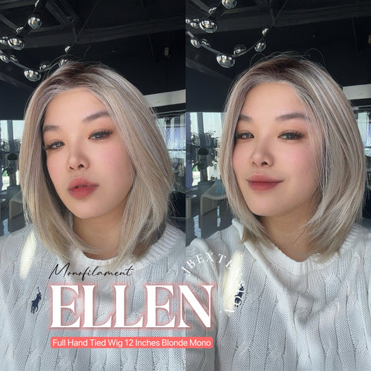 HOT OF SEASON -  ELLEN MONO Full Monofilament Handmade Full Lace Full Hand Tied Wig 12 Inches Blonde Mono Lace Handmade Futura Fiber Wig Glueless Wig ELLEN MONO【BENDY EAR TABS】
