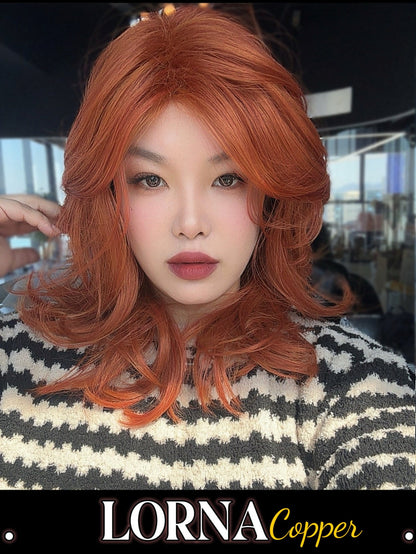 [FINAL SALE] HOT OF SEASON - 18 Inches Vibrant Copper Curly Women Fashion Full Machine Wig With Bangs LORNA VIBRANT COPPER【PLUS PERMATEASE】【BENDY EAR TABS】