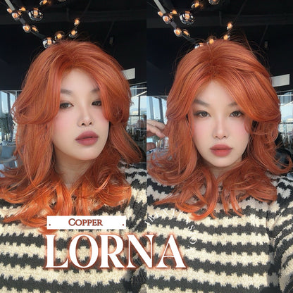 [FINAL SALE] HOT OF SEASON - 18 Inches Vibrant Copper Curly Women Fashion Full Machine Wig With Bangs LORNA VIBRANT COPPER【PLUS PERMATEASE】【BENDY EAR TABS】