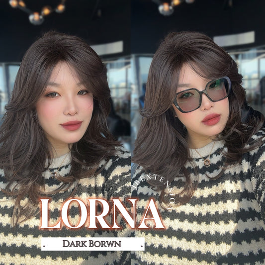 [FINAL SALE] HOT OF SEASON -18 Inches Dark Brown Curly Women Fashion Full Machine Wig With Bangs LORNA DARK BROWN【PLUS PERMATEASE】【BENDY EAR TABS】