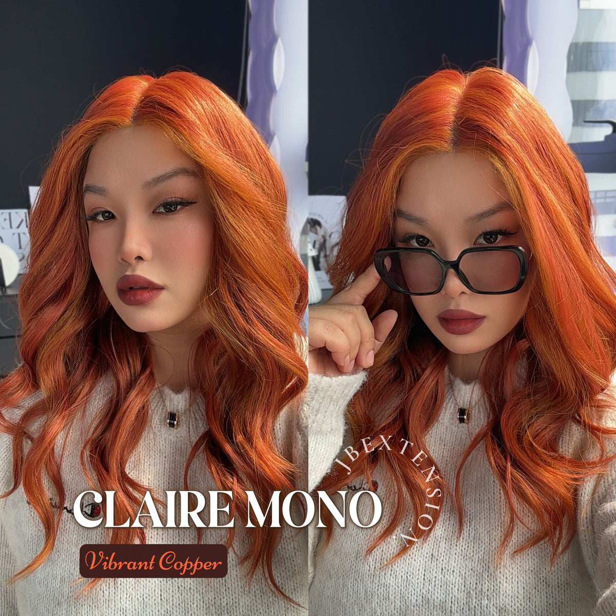 JBEXTENSION CLAIRE MONO VIBRANT COPPER Partial Monofilament Wig 22 Inches Vibrant Copper Partial Mono Lace Glueless Wig Claire Mono Vibrant Copper【BENDY EAR TABS】