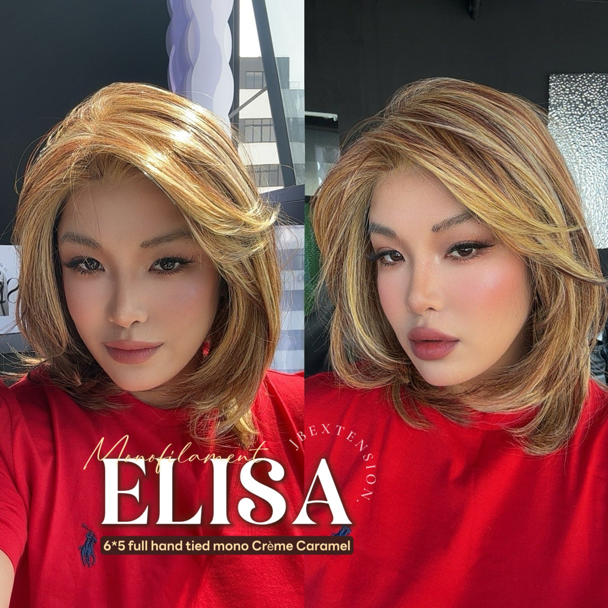 [FINAL SALE] HOT OF SEASON - JBEXTENSION ELISA MONO Monofilament Handmade Wig 6X5 Full Monofilament Hand Tied Top Wig 16 Inches Crème Caramel Mono Lace Wig With Anti-slip Silicone Strips Glueless Wig ELISA MONO【BENDY EAR TABS】