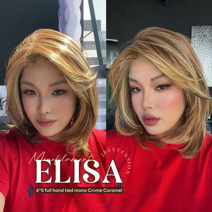 [FINAL SALE] HOT OF SEASON - JBEXTENSION ELISA MONO Monofilament Handmade Wig 6X5 Full Monofilament Hand Tied Top Wig 16 Inches Crème Caramel Mono Lace Wig With Anti-slip Silicone Strips Glueless Wig ELISA MONO【BENDY EAR TABS】
