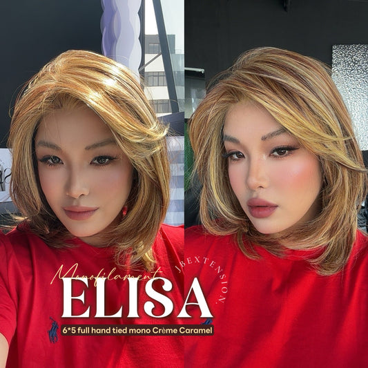 [FINAL SALE] HOT OF SEASON - JBEXTENSION ELISA MONO Monofilament Handmade Wig 6X5 Full Monofilament Hand Tied Top Wig 16 Inches Crème Caramel Mono Lace Wig With Anti-slip Silicone Strips Glueless Wig ELISA MONO【BENDY EAR TABS】