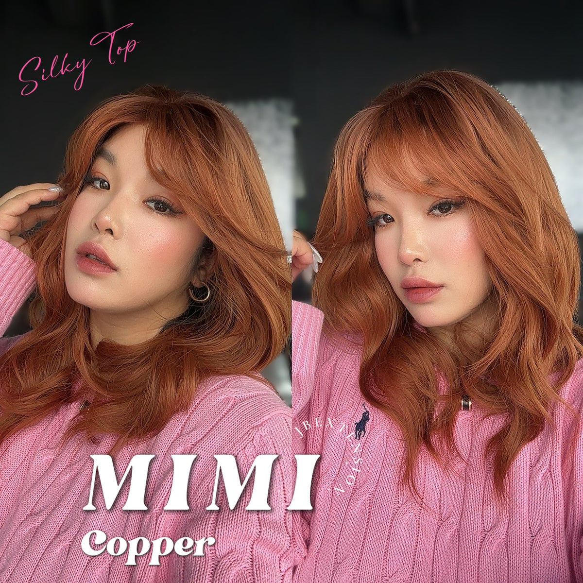 HOT OF SEASON - 16 Inches Scalpiana 3.5X4 Hard Silky Top Natural Scalp Effect Copper Body Wave Wig with Bangs Wig MIMI SILK TOP - COPPER