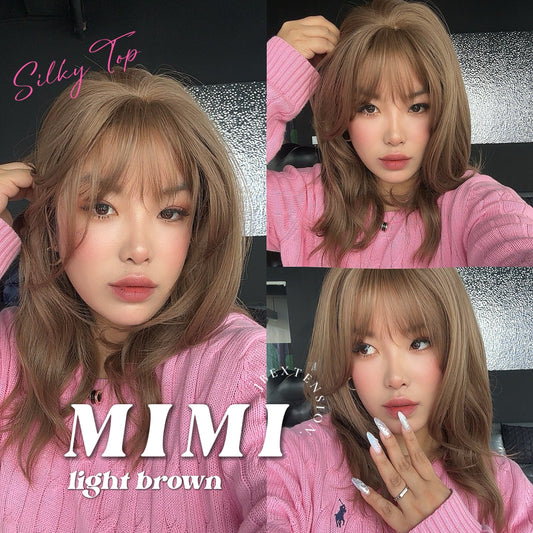 HOT OF SEASON - 16 Inches Scalpiana 3.5X4 Hard Silky Top Natural Scalp Effect Light Brown Body Wave Wig with Bangs Wig MIMI SILK TOP - LIGHT BROWN