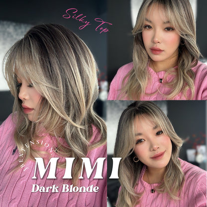 JBEXTENSION 16 Inches Scalpiana 3.5X4 Hard Silky Top Natural Scalp Effect Dark Blonde Body Wave Wig with Bangs Wig MIMI SILK TOP - DARK BLONDE