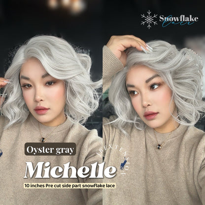 JBEXTENSION 10 Inches Oyster Gray Pre-Cut Side Part Snowflake Lace Frontlace Glueless Wig MICHELLE OYSTER GRAY【BENDY EAR TABS】