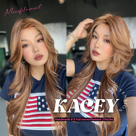 HOT OF SEASON - KACEY MONO Monofilament Handmade Wig 6X5 Full Monofilament Hand Tied Top Wig 27 Inches Copper Mono Lace Wig With Anti-slip Silicone Strips Glueless Wig KACEY MONO【BENDY EAR TABS】