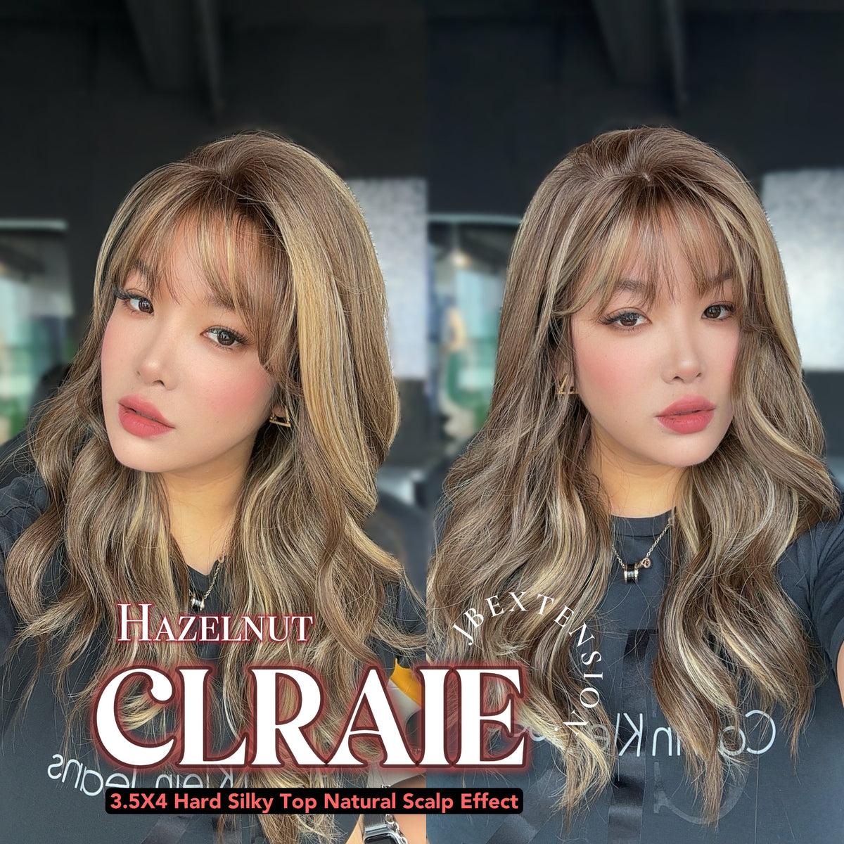 JBEXTENSION 22 Inches Scalpiana Hazelnut 3.5X4 Hard Silky Top Natural Scalp Effect Women Wig with Bangs CLAIRE SILKY TOP - HAZELNUT