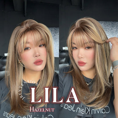 JBEXTENSION 20 Inches Scalpiana Hazelnut Wolf Cut 3.5X4 Hard Silky Top Natural Scalp Effect Wig With Bangs LILA HAZELNUT