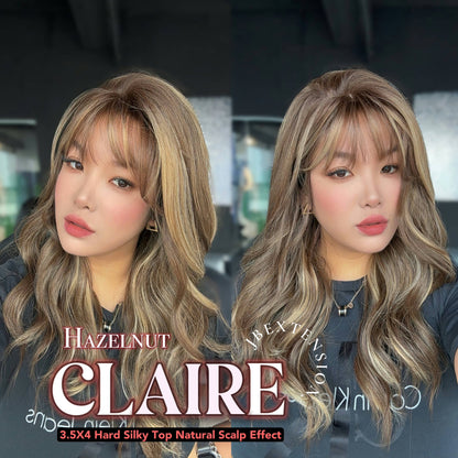 HOT OF SEASON -22 Inches Scalpiana Hazelnut 3.5X4 Hard Silky Top Natural Scalp Effect Women Wig with Bangs CLAIRE SILKY TOP - HAZELNUT