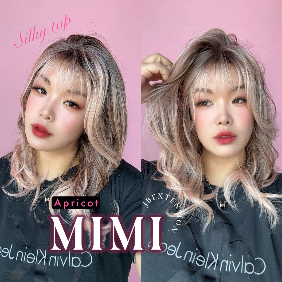 JBEXTENSION 16 Inches Scalpiana 3.5X4 Hard Silky Top Natural Scalp Effect Apricot Body Wave Wig with Bangs Wig MIMI SILKY TOP - APRICOT
