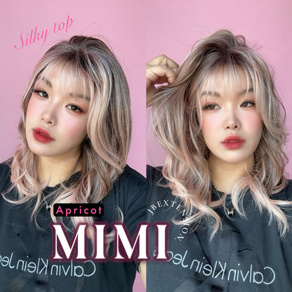 JBEXTENSION 16 Inches Scalpiana 3.5X4 Hard Silky Top Natural Scalp Effect Apricot Body Wave Wig with Bangs Wig MIMI SILKY TOP - APRICOT