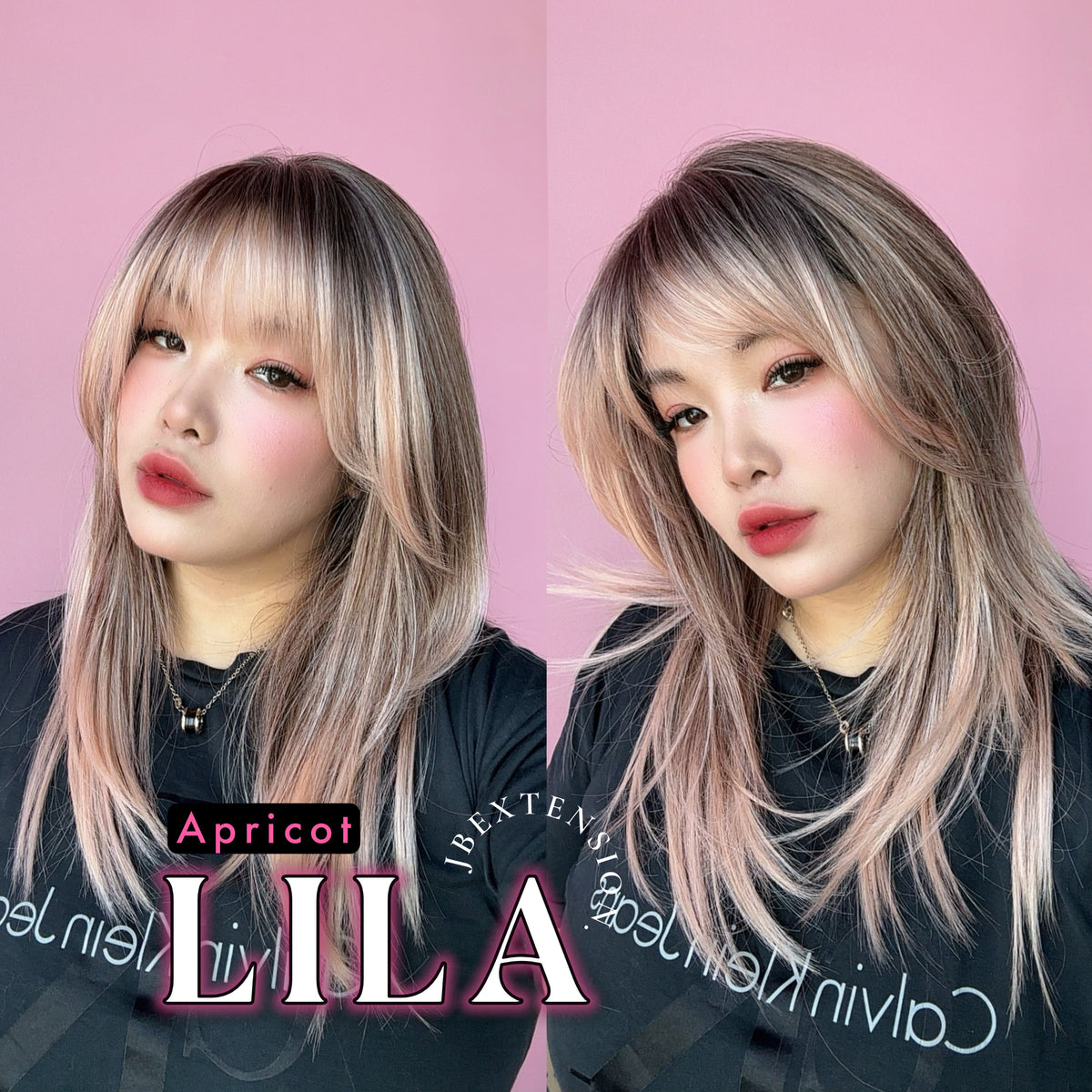 JBEXTENSION 20 Inches Scalpiana Apricot Wolf Cut 3.5X4 Hard Silky Top Natural Scalp Effect Wig With Bangs LILA APRICOT