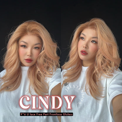 JBEXTENSION 20 Inches Strawberry Blonde Curly Pre-Cut 9X6 U Lace Free Part Frontlace Glueless Wig CINDY