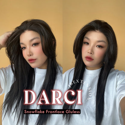 JBEXTENSION 25 Inches Natural Black Pre-Cut Snowflake Lace Frontlace Glueless Wig DARCI NATURAL BLACK【PERMATEASE】【BENDY EAR TABS】- M/L