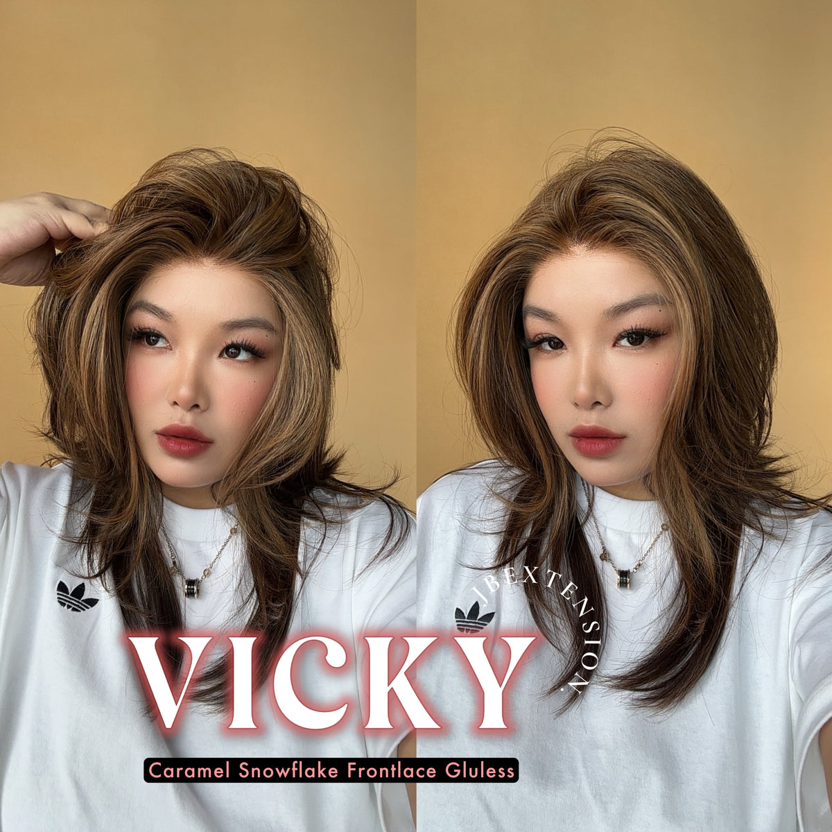 [FINAL SALE] JBEXTENSION 20 Inches Caramel Pre-Cut Snowflake Lace Frontlace Glueless Wig VICKY【PERMATEASE】【BENDY EAR TABS】- M/L