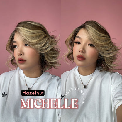 JBEXTENSION 10 Inches Hazelnut Blonde Highlight Pre-Cut Side Part Snowflake Lace Frontlace Glueless Wig MICHELLE HAZELNUT【BENDY EAR TABS】- S/M