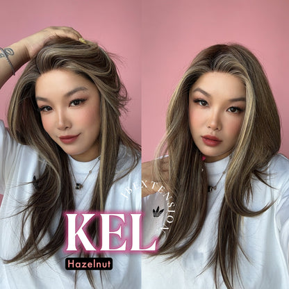 JBEXTENSION 22 Inches Hazelnut Blonde Highlight Pre-Cut Snowflake Lace Frontlace Glueless Wig KEL HAZELNUT【PERMATEASE】【BENDY EAR TABS】- M/L