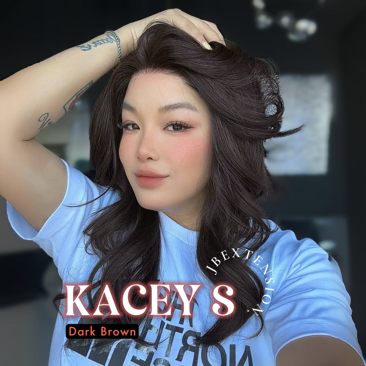 JBEXTENSION 20 Inches Dark Brown Pre-Cut Snowflake Lace Frontlace Glueless Wig KACEY S DARK BROWN【PERMATEASE】【BENDY EAR TABS】- M/L