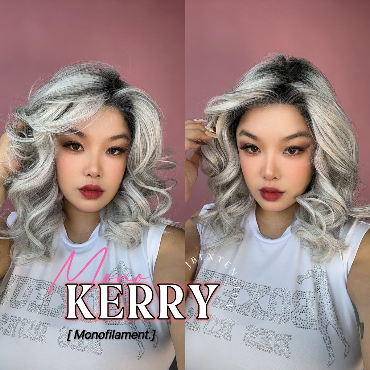 [FINAL SALE] JBEXTENSION KERRY MONO Monofilament Handmade Wig 6X5 Full Monofilament Hand Tied Top Wig 18 Inches Grey with Dark Root Mono Lace Wig With Anti-slip Silicone Strips Glueless Wig KERRY MONO【BENDY EAR TABS】