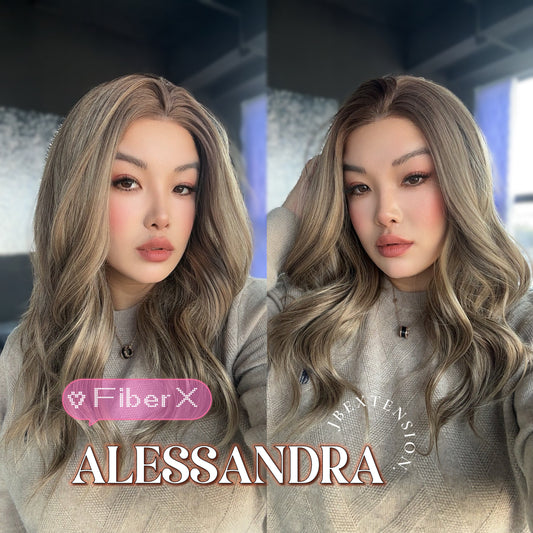 JBEXTENSION 20 Inches Light Chocolate Curly Fiber X, Tangle Less Pre-Cut Free Part Frontlace Glueless Wig ALESSANDRA LIGHT CHOCOLATE【FIBER X】