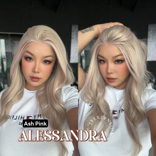 JBEXTENSION 20 Inches Ash Pink Curly Fiber X, Tangle Less Pre-Cut Free Part Frontlace Glueless Wig ALESSANDRA ASH PINK【FIBER X】