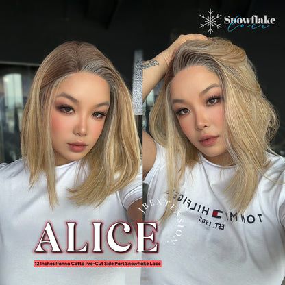 JBEXTENSION 12 Inches Panna Cotta Pre-Cut Side Part Snowflake Lace Frontlace Glueless Wig ALICE PANNA COTTA【BENDY EAR TABS】