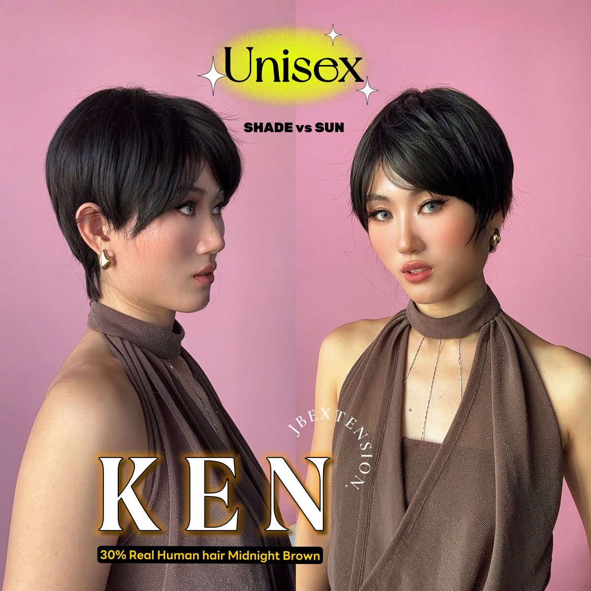 JBEXTENSION Short Hair 30% Real Human Hair Midnight Brown( Black/Brown) Unisex Wig Man Wig KEN
