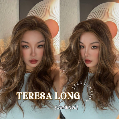 JBEXTENSION 22 Inches Long Caramel Pre-Cut Snowflake Lace Frontlace Glueless Wig TERESA LONG CARAMEL【PERMATEASE】【BENDY EAR TABS】- M/L