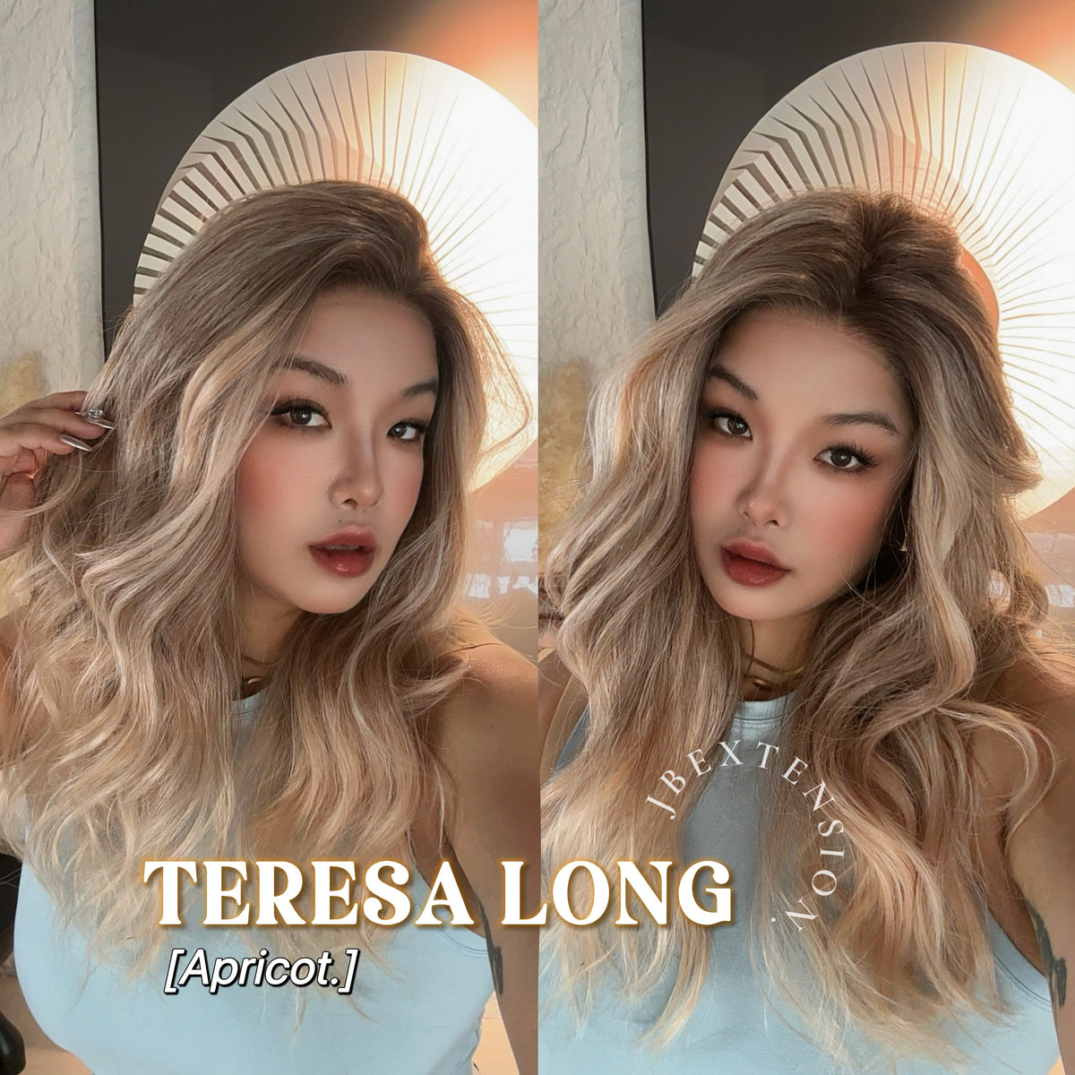 JBEXTENSION 22 Inches Long Apricot Pre-Cut Snowflake Lace Frontlace Glueless Wig TERESA LONG APRICOT【PERMATEASE】【BENDY EAR TABS】- M/L