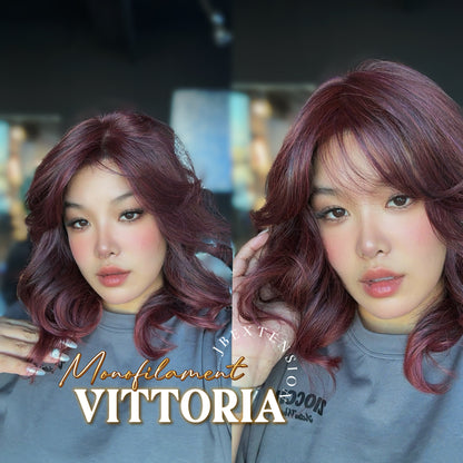 [FINAL SALE] JBEXTENSION VITTORIA MONO Monofilament Handmade Wig 6X5 Full Monofilament Hand Tied Top Wig 16 Inches Dark Red Curly Mono Lace Wig With Anti-slip Silicone Strips Glueless Wig VITTORIA MONO【BENDY EAR TABS】