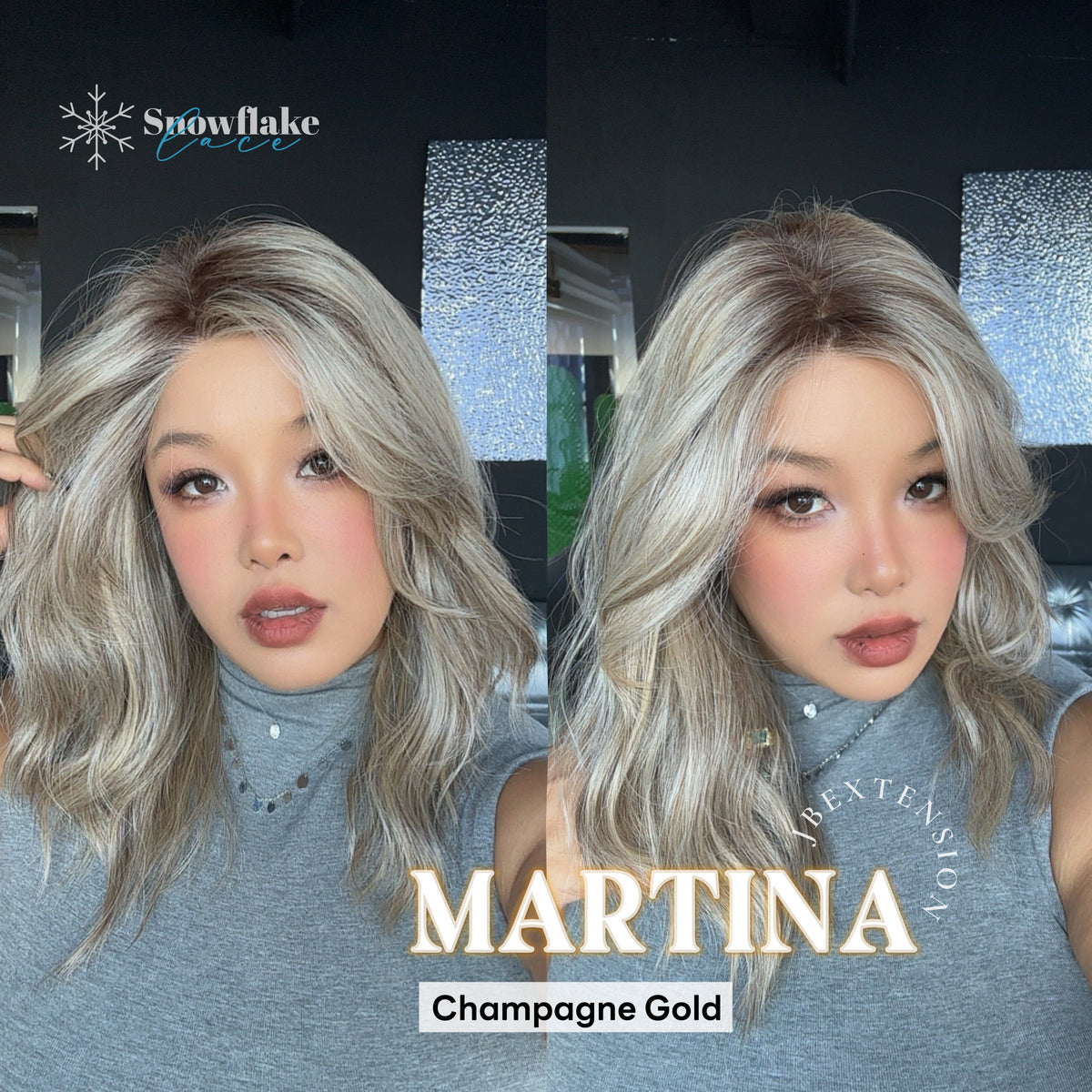 JBEXTENSION 17 Inches Wave Champagne Gold Pre-Cut Side Part Snowflake Lace Frontlace Glueless Wig MARTINA CHAMPAGNE GOLD【BENDY EAR TABS】