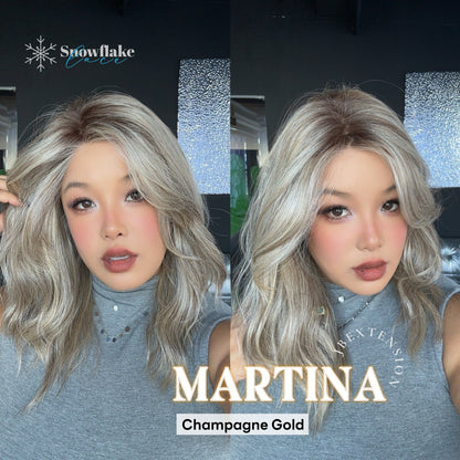 JBEXTENSION 17 Inches Wave Champagne Gold Pre-Cut Side Part Snowflake Lace Frontlace Glueless Wig MARTINA CHAMPAGNE GOLD【BENDY EAR TABS】