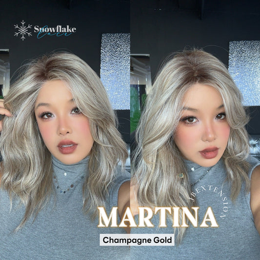 JBEXTENSION 17 Inches Wave Champagne Gold Pre-Cut Side Part Snowflake Lace Frontlace Glueless Wig MARTINA CHAMPAGNE GOLD【BENDY EAR TABS】