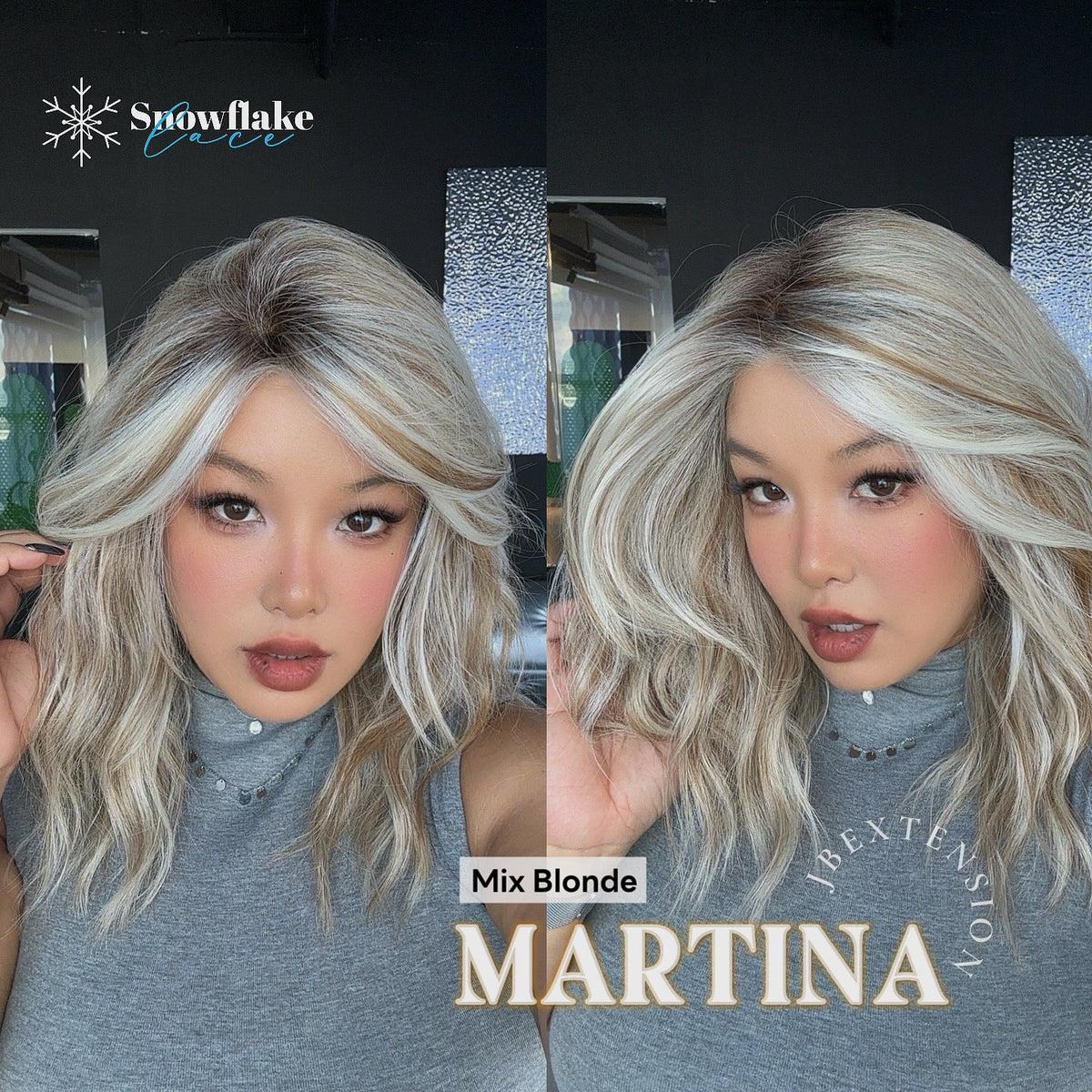 JBEXTENSION 17 Inches Wave Mix Blonde Pre-Cut Side Part Snowflake Lace Frontlace Glueless Wig MARTINA MIX BLONDE【BENDY EAR TABS】