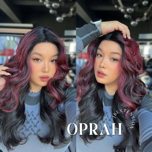 [FINAL SALE] JBEXTENSION 23 Inches Curly Black Red Pre-Cut Frontlace Glueless Black Sapphire Wig OPRAHA【BENDY EAR TABS】