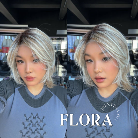 JBEXTENSION 13 Inches Mix Blonde Pre-Cut Side Part Snowflake Lace Frontlace Glueless Wig FLORA【BENDY EAR TABS】