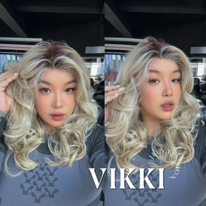 [FINAL SALE] JBEXTENSION 18 Inches Mix Blonde Long Pre-Cut T Part Snowflake Lace Frontlace Glueless Wig VIKKI【BENDY EAR TABS】