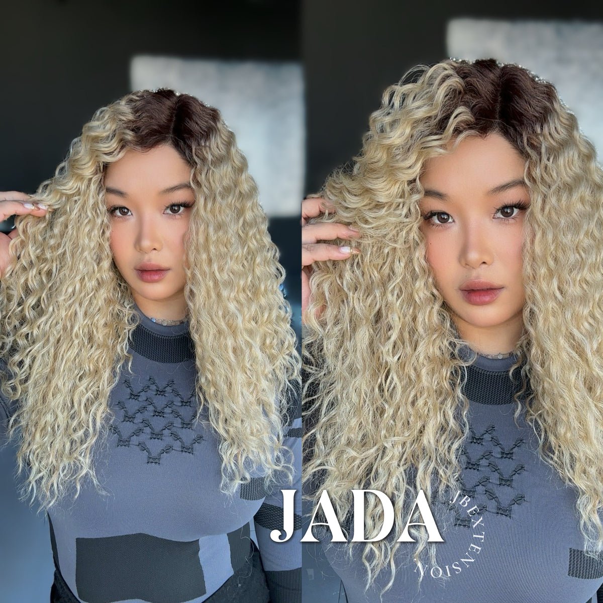 JBEXTENSION 18 Inches Deep Curly Blonde Pre-Cut Side Part Frontlace Glueless Black Sapphire Wig JADA【BENDY EAR TABS】