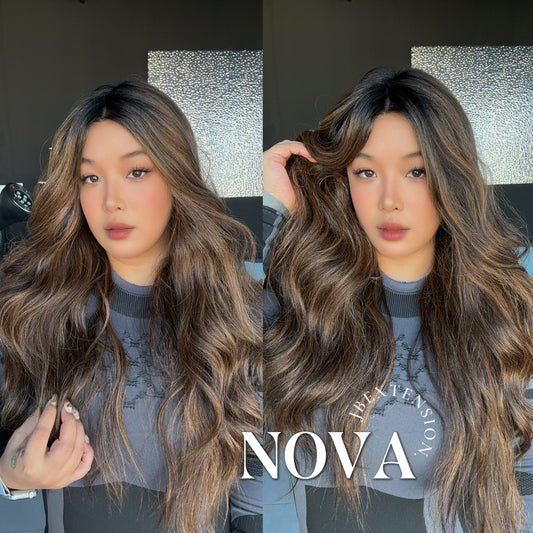 [FINAL SALE] JBEXTENSION NOVA MONO Monofilament Handmade Wig 6X5 Full Monofilament Hand Tied Top Wig 25 Inches Ombre Brown Curly Mono Lace Handmade Futura Fiber Glueless Black Sapphire Wig NOVA MONO【BENDY EAR TABS】