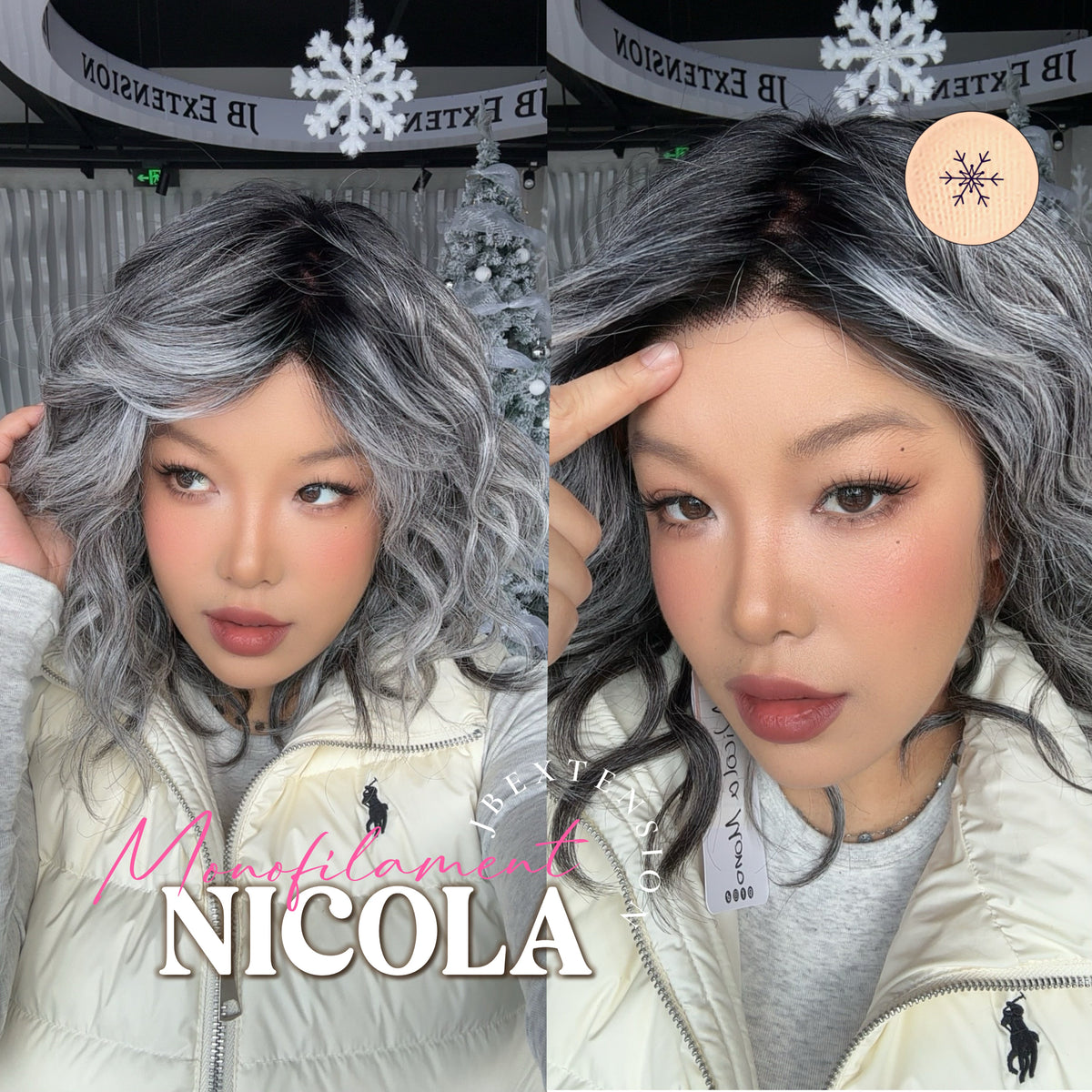 [FINAL SALE] JBEXTENSION NICOLA MONO Monofilament Handmade Wig 6X5 Full Monofilament Hand Tied Top Wig 14 Inches Salt and Pepper Mono Lace Wig Glueless Wig NICOLA MONO【BENDY EAR TABS】
