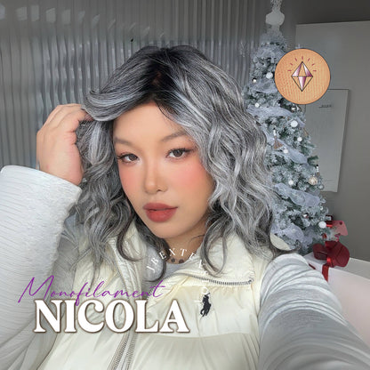 JBEXTENSION NICOLA MONO Monofilament Handmade Wig 6X5 Full Monofilament Hand Tied Top Wig 14 Inches Salt and Pepper Mono Lace Wig Glueless Black Sapphire Wig NICOLA MONO - BLACK SAPPHIRE【BENDY EAR TABS】