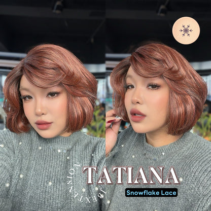 [FINAL SALE] JBEXTENSION 10 Inches Copper Curly Pre-Cut Side Part Snowflake Lace Frontlace Glueless Wig TATIANA【BENDY EAR TABS】