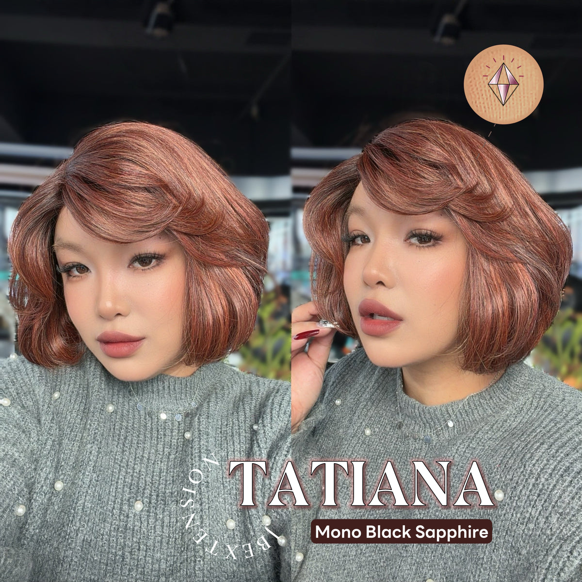 JBEXTENSION 10 Inches Copper Curly Pre-Cut Side Part Snowflake Lace Frontlace Black Sapphire Glueless Wig TATIANA - BLACK SAPPHIRE【BENDY EAR TABS】